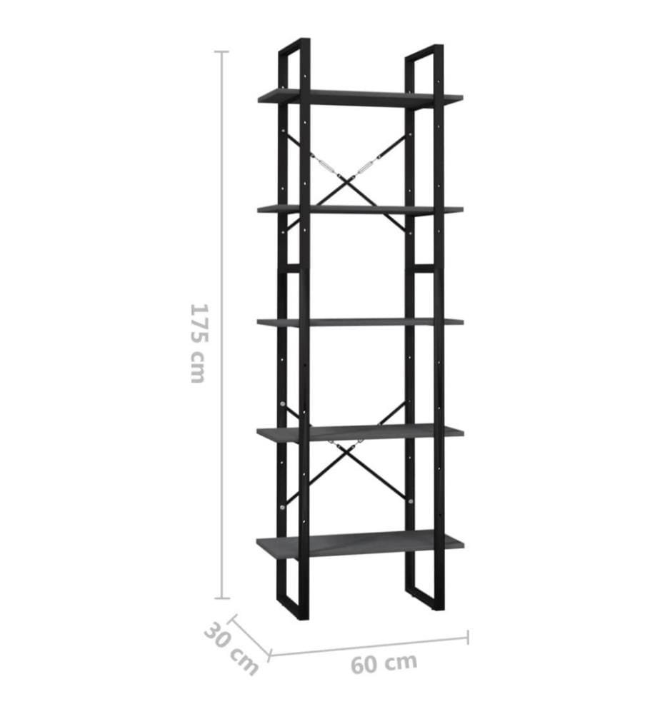 Bibliothèque à 5 niveaux Gris 60x30x175 cm Bois de pin