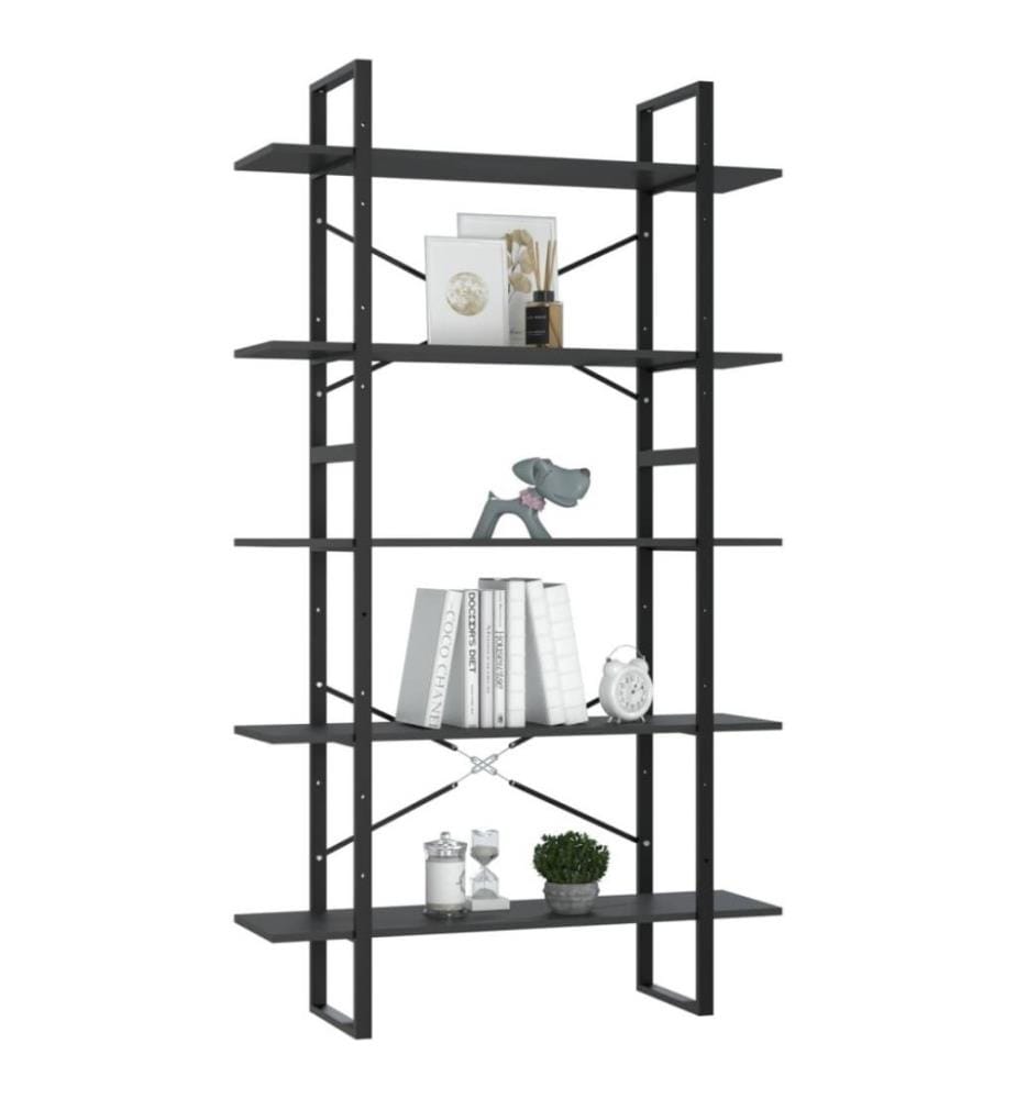 Bibliothèque à 5 niveaux Gris 100x30x175 cm Aggloméré