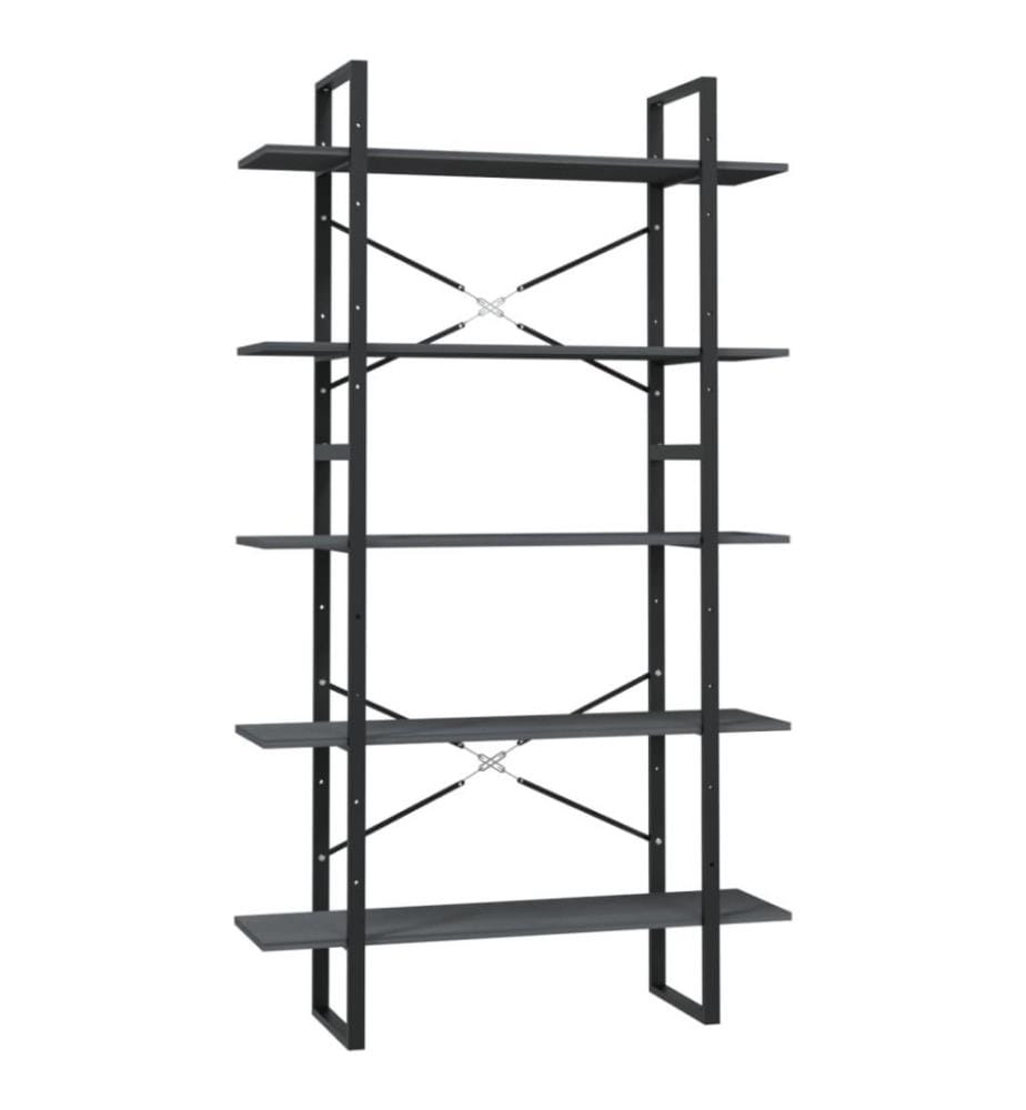 Bibliothèque à 5 niveaux Gris 100x30x175 cm Bois de pin