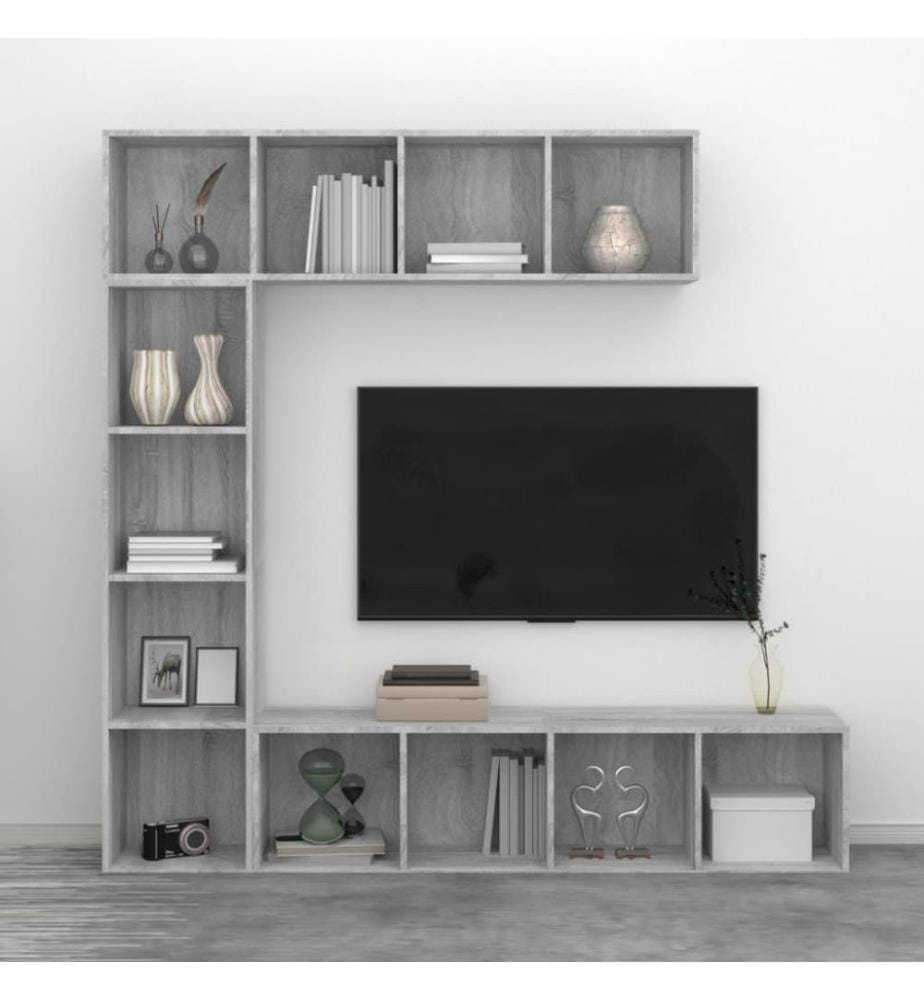 Ensemble bibliothèque/meuble TV 3 pcs Sonoma gris 180x30x180 cm