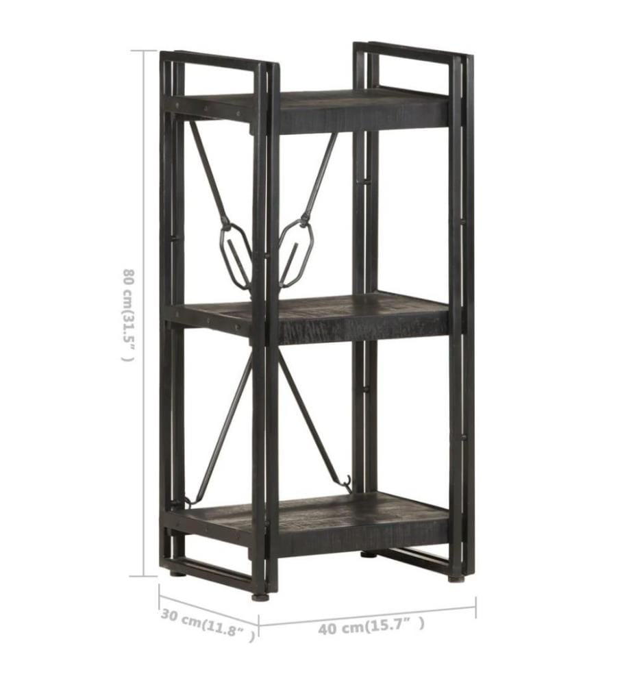 Bücherregal 3 Fächer Schwarz 40x30x80 cm Mango Massivholz