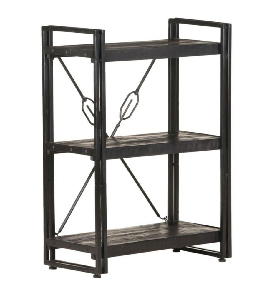 Bücherregal 3 Fächer Schwarz 60x30x80 cm Mango Massivholz