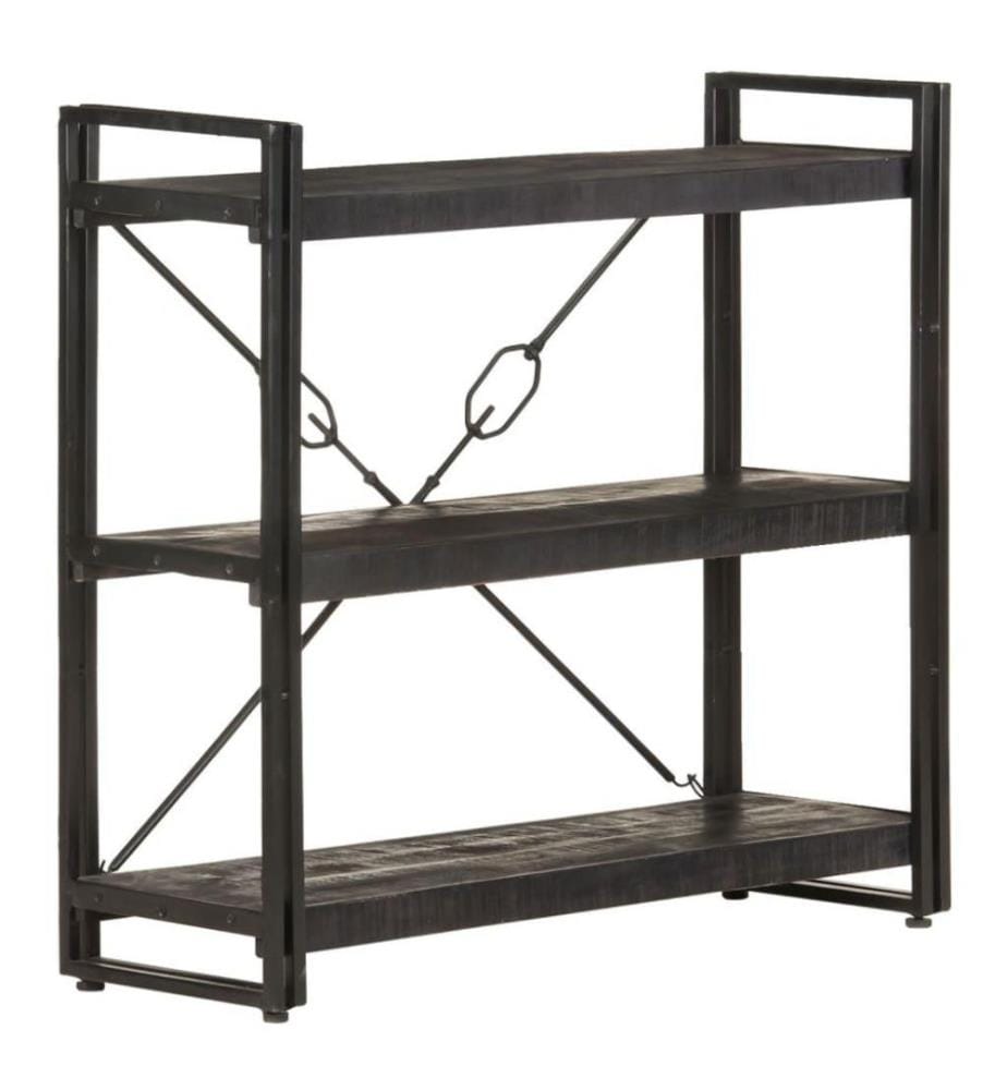 Bücherregal 3 Fächer Schwarz 90x30x80 cm Mango Massivholz