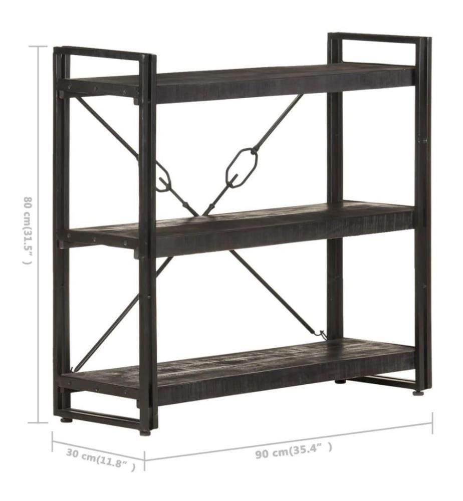 Bücherregal 3 Fächer Schwarz 90x30x80 cm Mango Massivholz