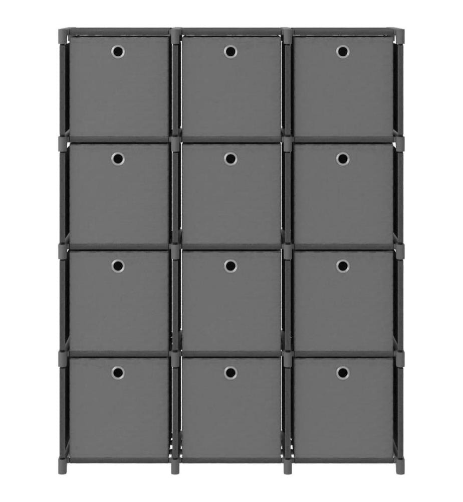 Würfel-Regal mit Boxen 12 Fächer Grau 103x30x141 cm Stoff
