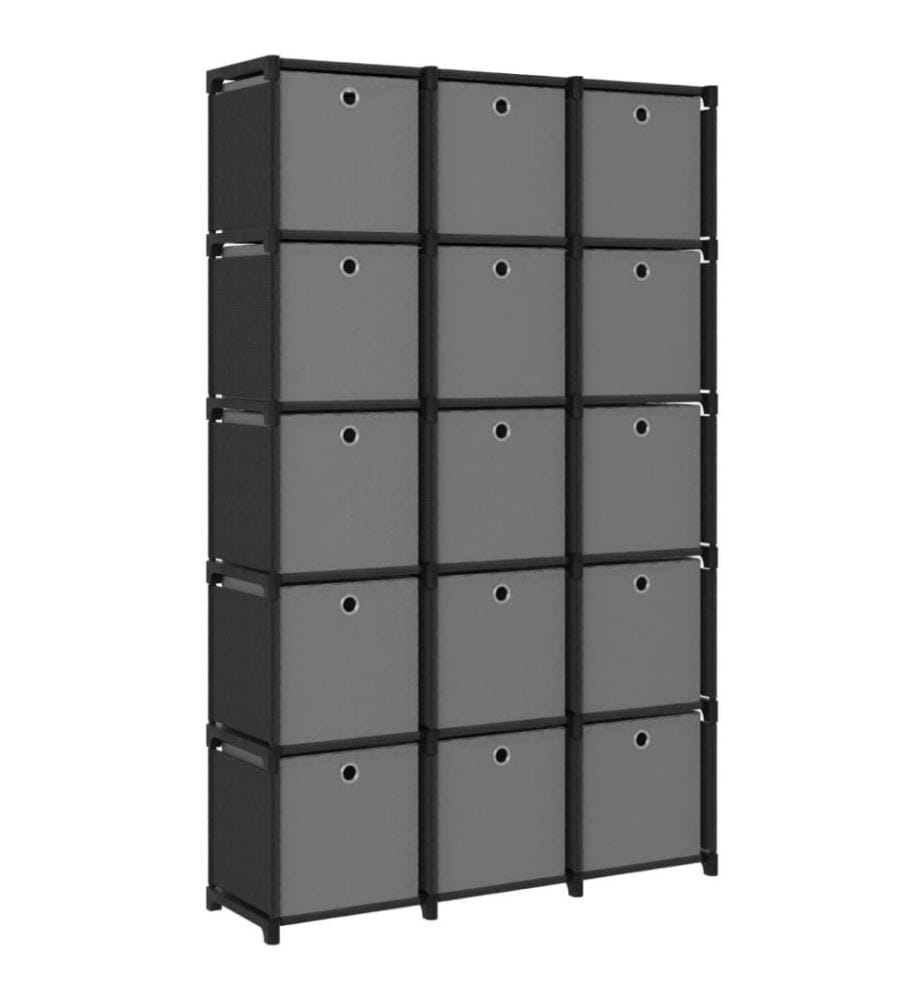 Würfel-Regal mit Boxen 15 Fächer Schwarz 103x30x175,5 cm Stoff