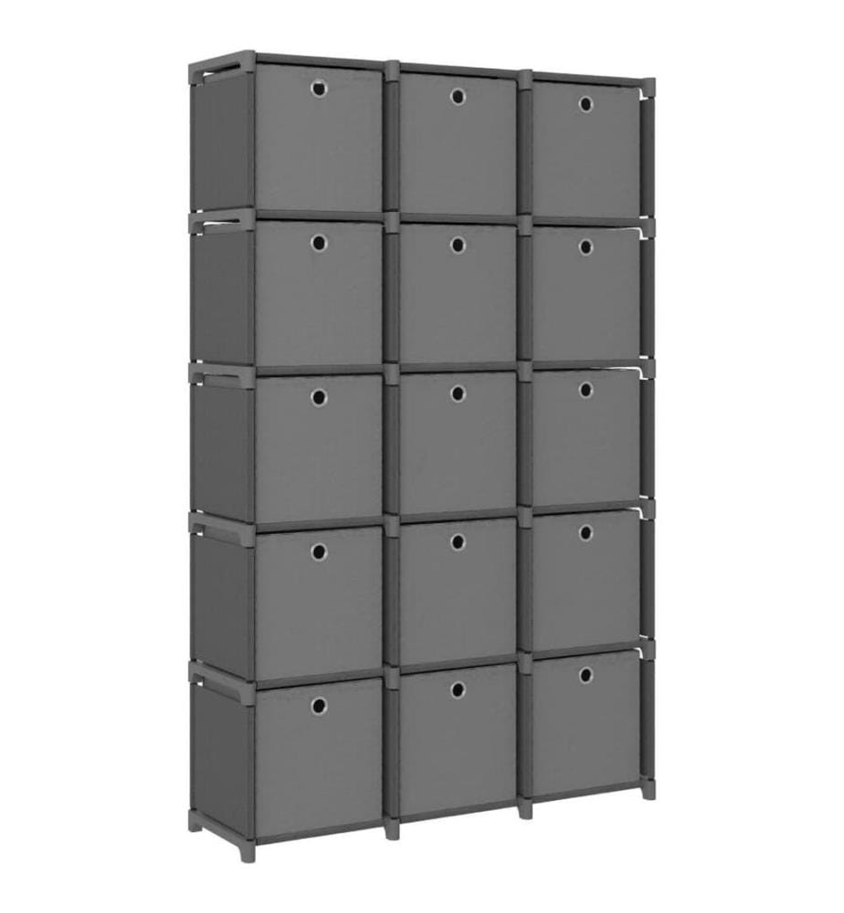 Würfel-Regal mit Boxen 15 Fächer Grau 103x30x175,5 cm Stoff