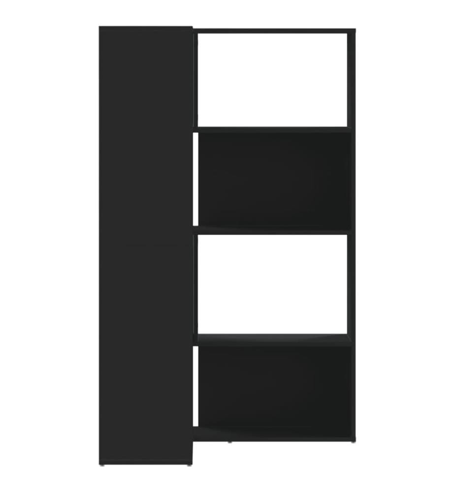 Bibliothèque d'angle à 4 niveaux noir bois d'ingénierie