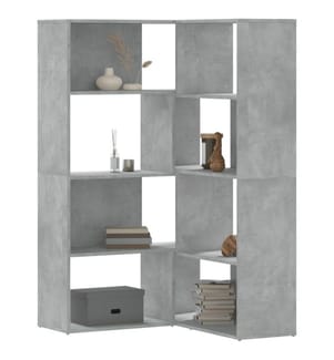 Bibliothèque d'angle à 4 niveaux gris béton bois d'ingénierie
