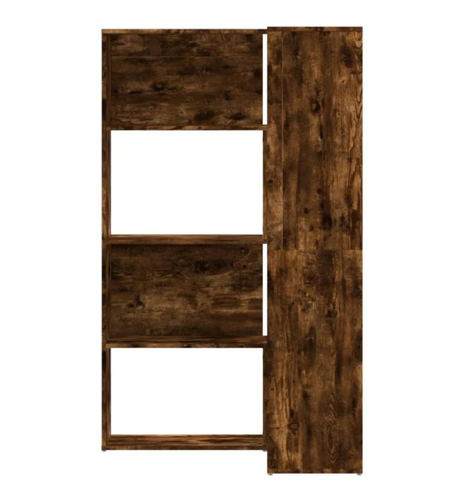 Bibliothèque d'angle à 4 niveaux chêne fumé bois d'ingénierie