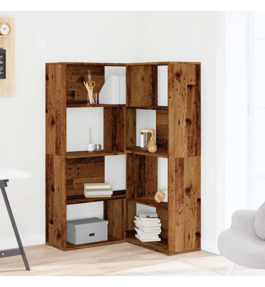 Bibliothèque d'angle à 4 niveaux vieux bois bois d'ingénierie