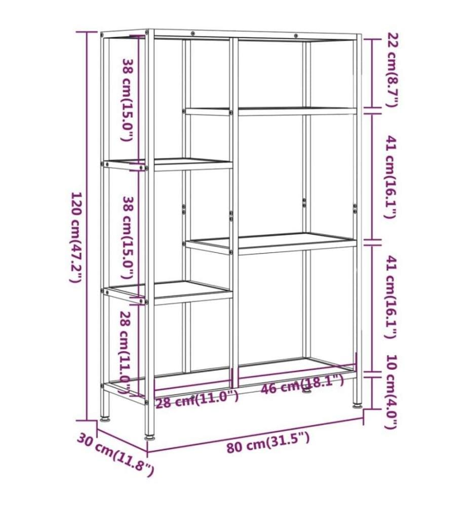 Bücherregal 80x30x120 cm Stahl und Holzwerkstoff
