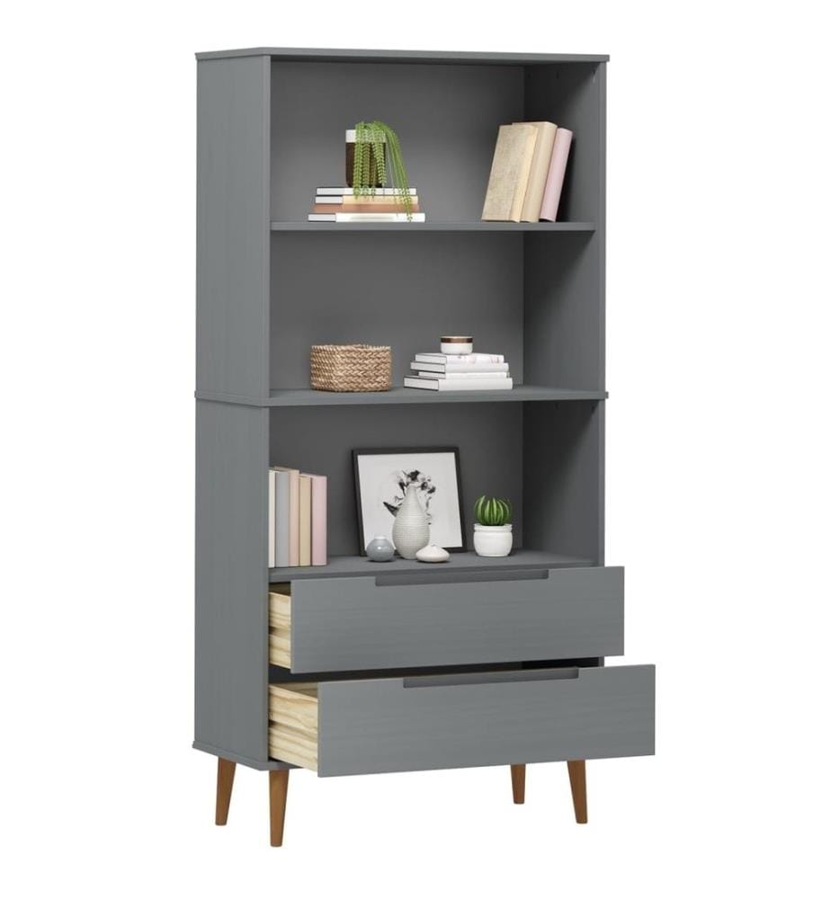 Bücherregal MOLDE Grau 85x35x170,5 cm Massivholz Kiefer