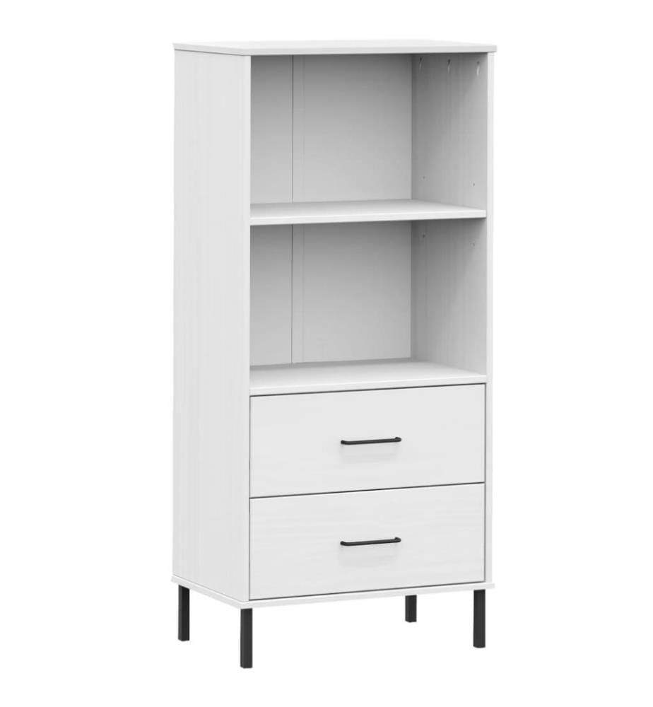 Bücherregal OSLO mit 2 Schubladen Weiss 60x35x128,5cm Massivholz