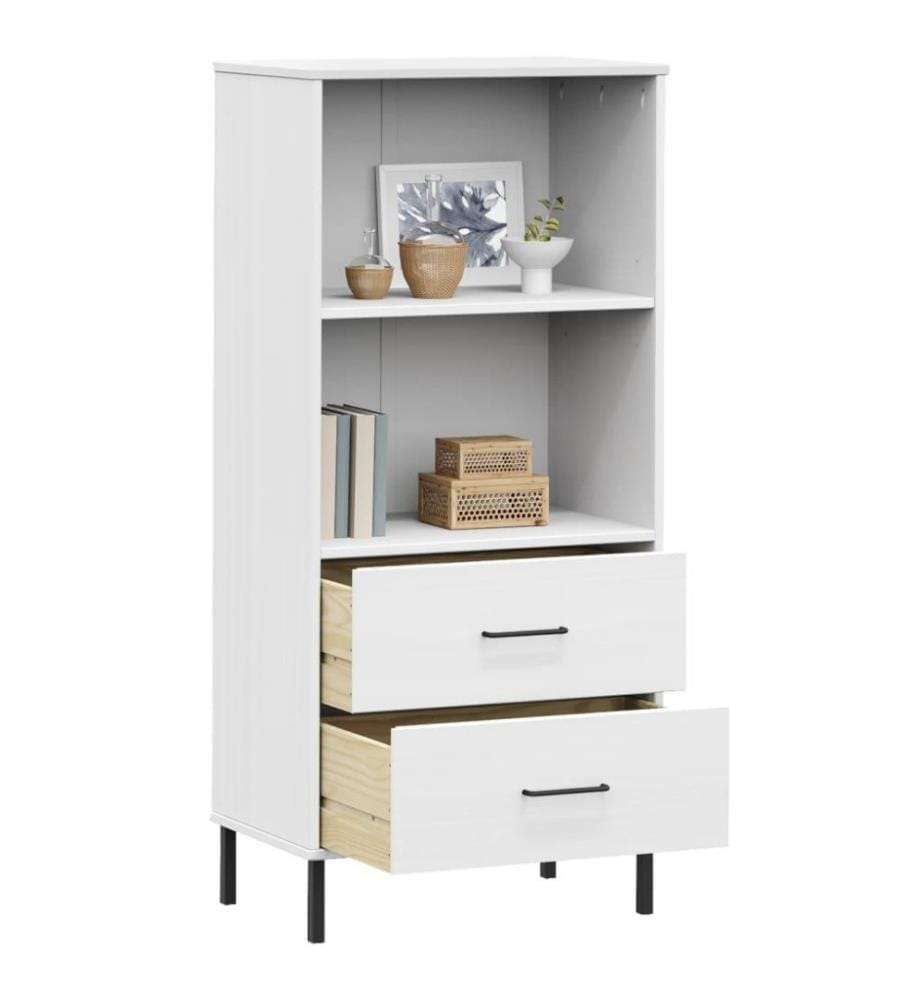 Bücherregal OSLO mit 2 Schubladen Weiss 60x35x128,5cm Massivholz