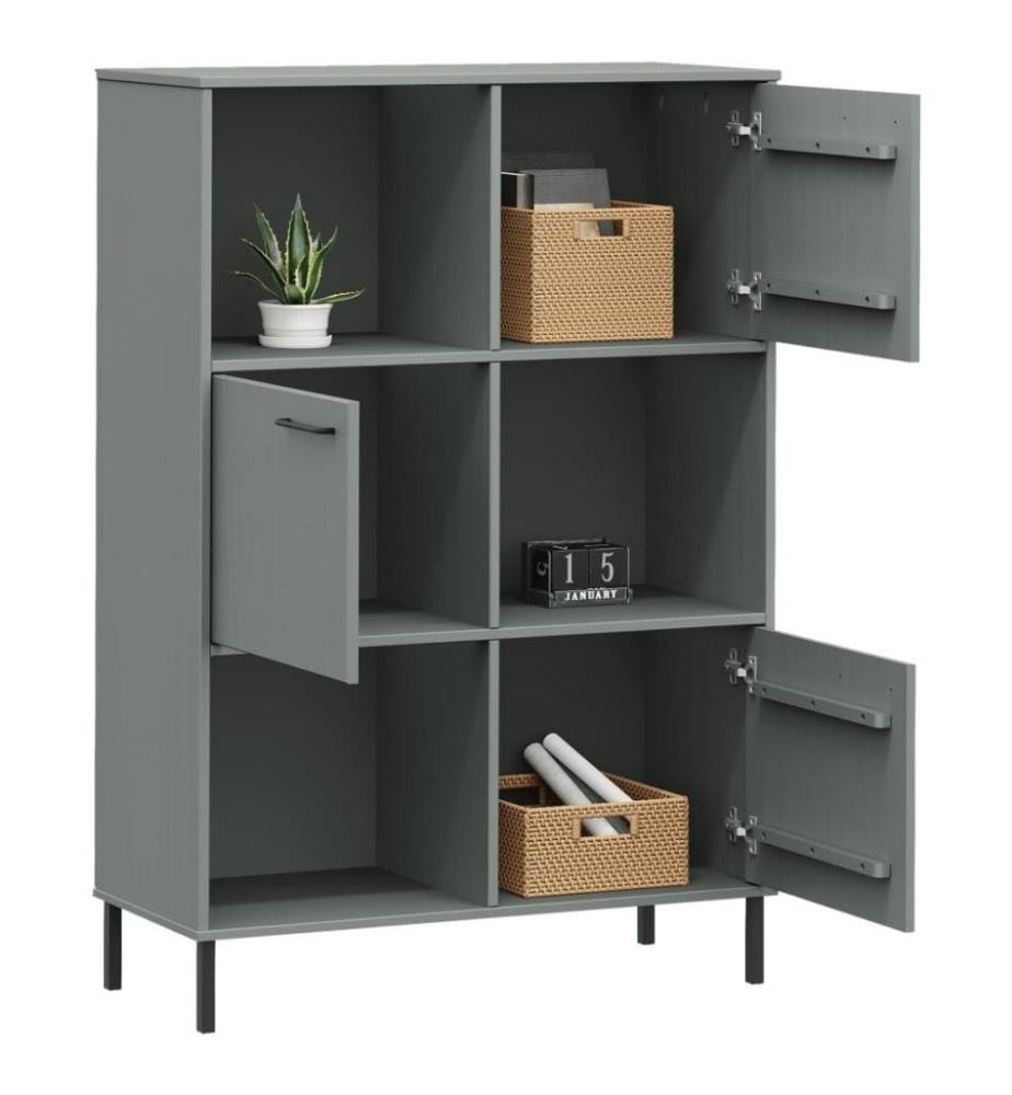 Bücherregal OSLO mit Metallbeinen Grau 90x35x128,5cm Massivholz