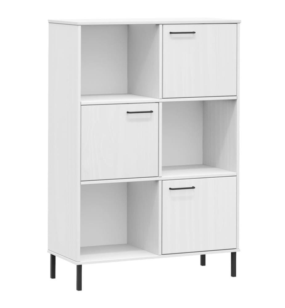Bücherregal OSLO mit Metallbeinen Weiss 90x35x128,5cm Massivholz