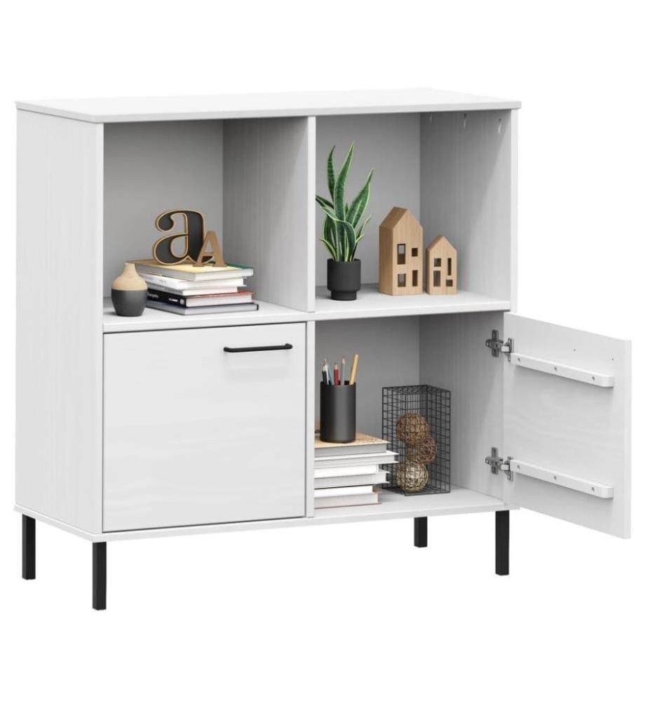 Bücherregal OSLO mit Metallbeinen Weiss 90x35x90,5 cm Massivholz