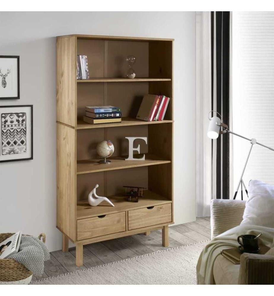Bücherregal OTTA mit 2 Schubladen Braun Massivholz Kiefer