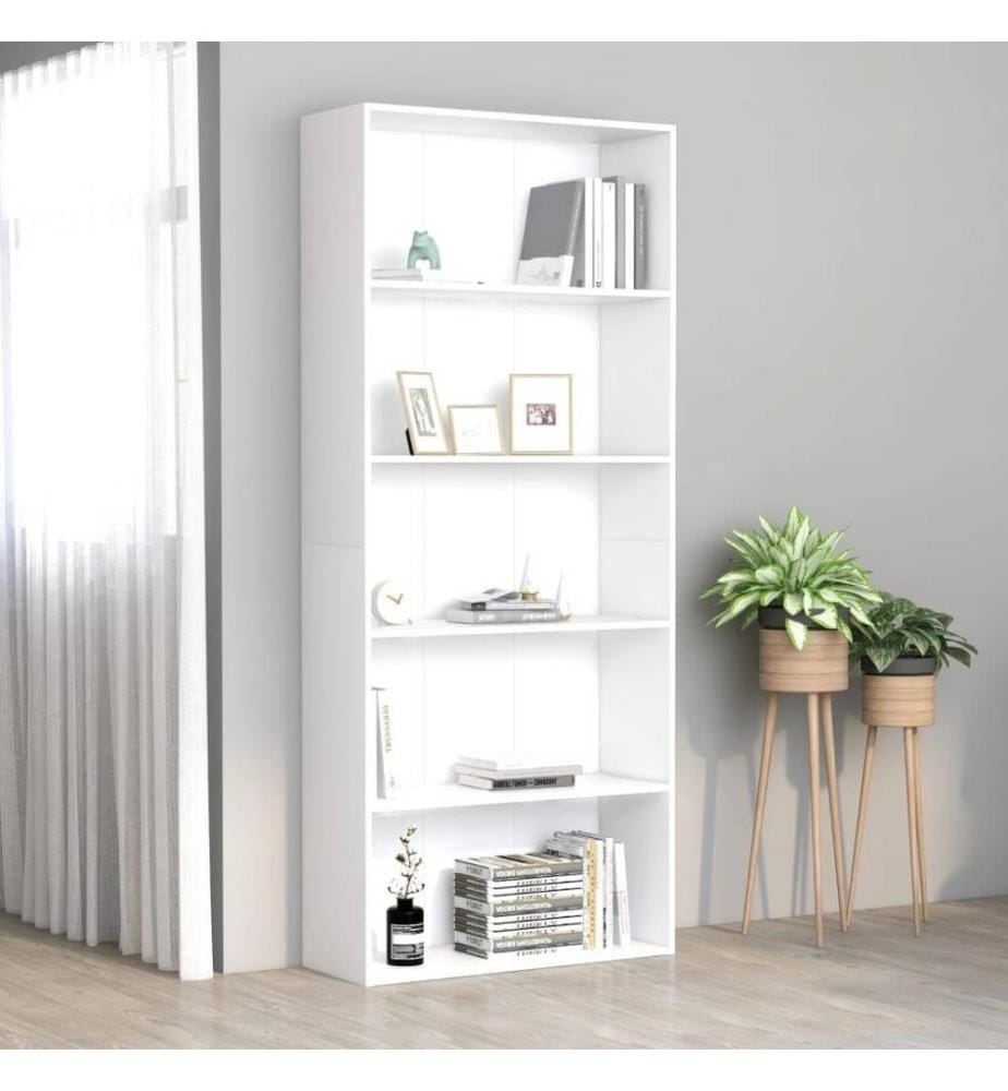 Bibliothèque à 5 niveaux Blanc 80x30x189 cm Bois d'ingénierie