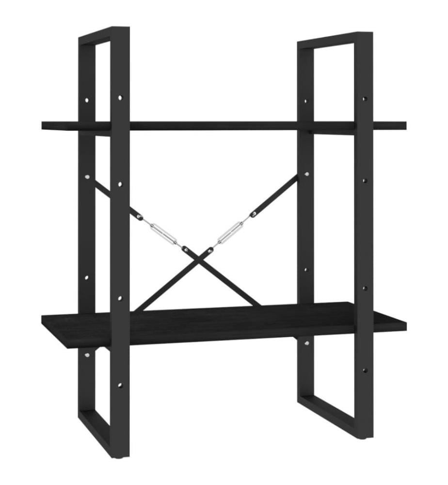 Bücherregal 2 Fächer Schwarz 60x30x70 cm Kiefer Massivholz