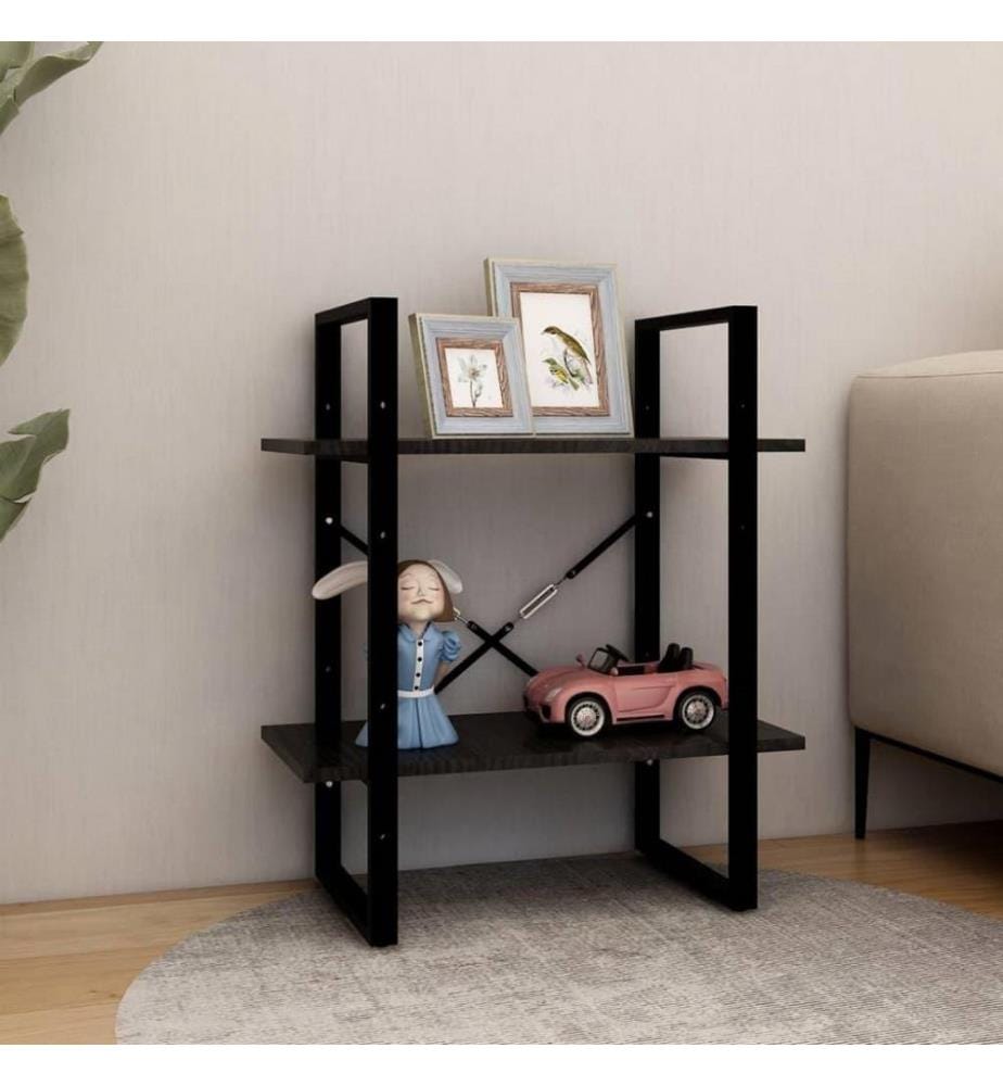 Bücherregal 2 Fächer Schwarz 60x30x70 cm Kiefer Massivholz