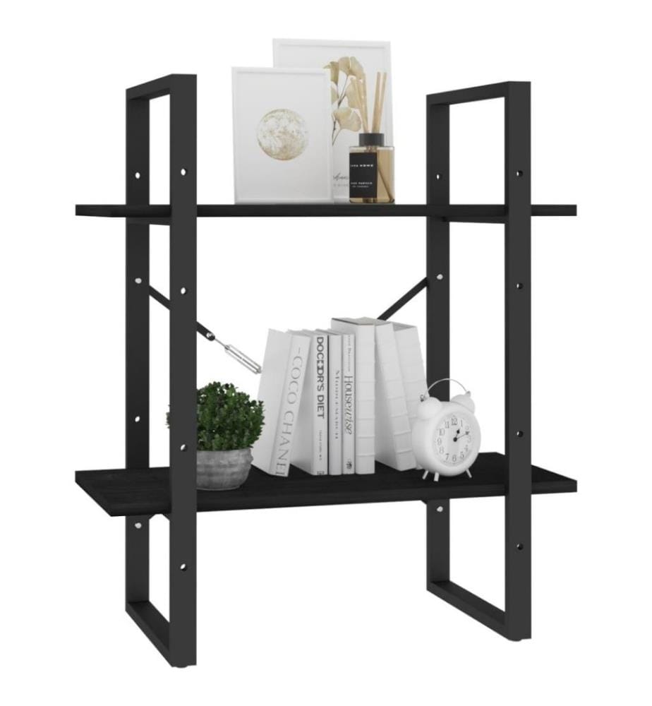 Bücherregal 2 Fächer Schwarz 60x30x70 cm Kiefer Massivholz