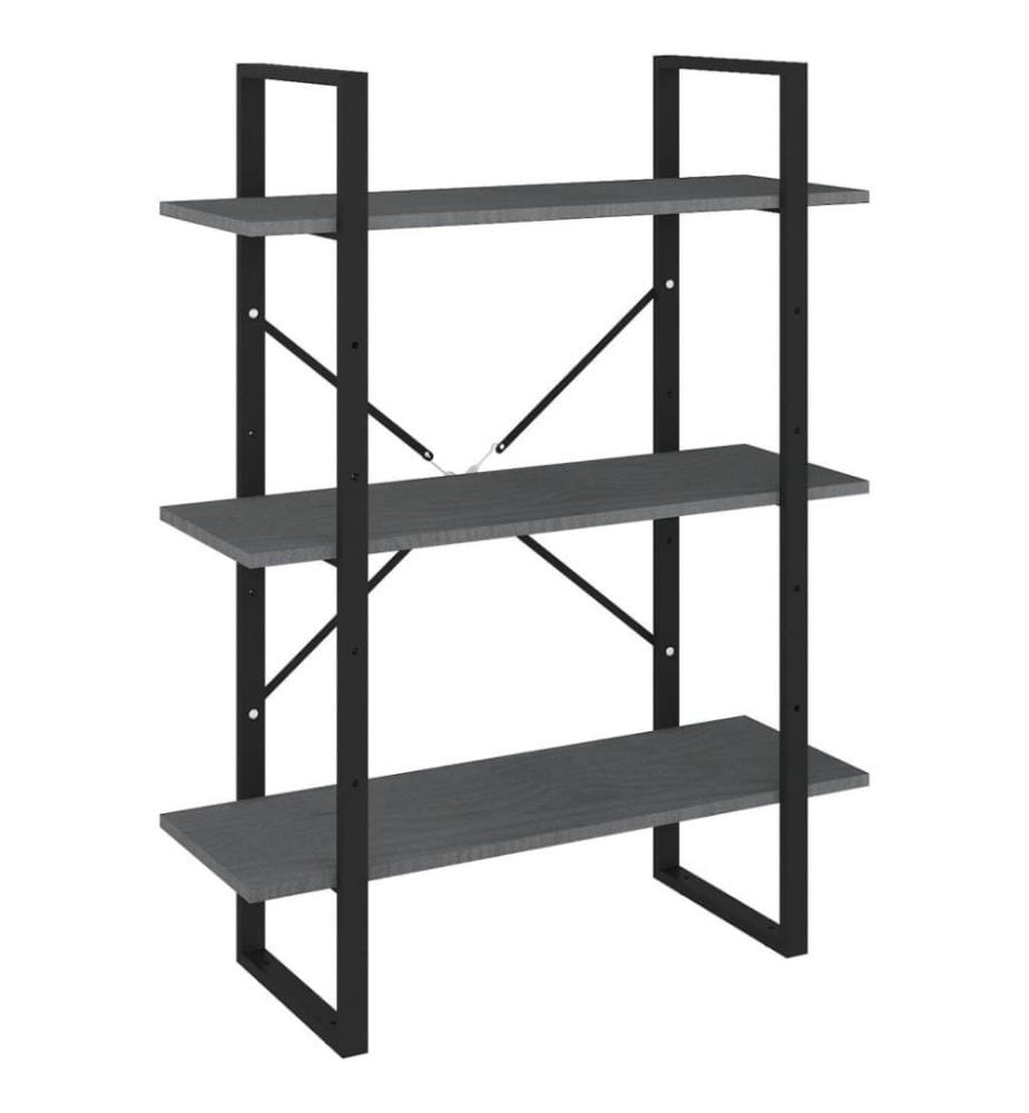 Bibliothèque à 3 niveaux Gris 80x30x105 cm Bois de pin massif