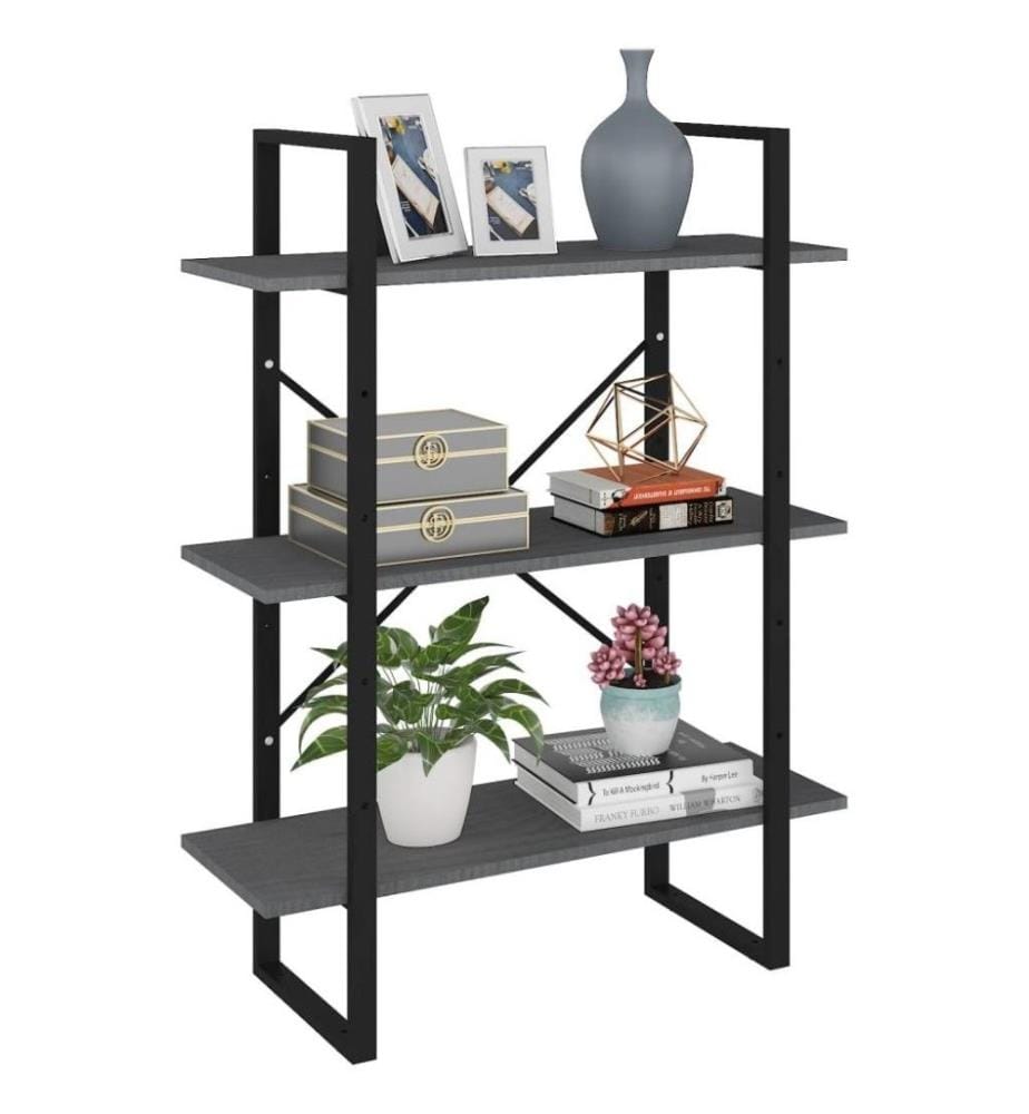 Bibliothèque à 3 niveaux Gris 80x30x105 cm Bois de pin massif
