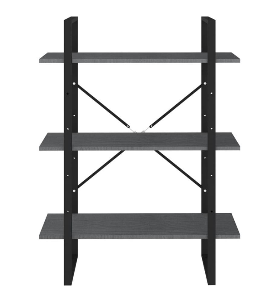 Bibliothèque à 3 niveaux Gris 80x30x105 cm Bois de pin massif