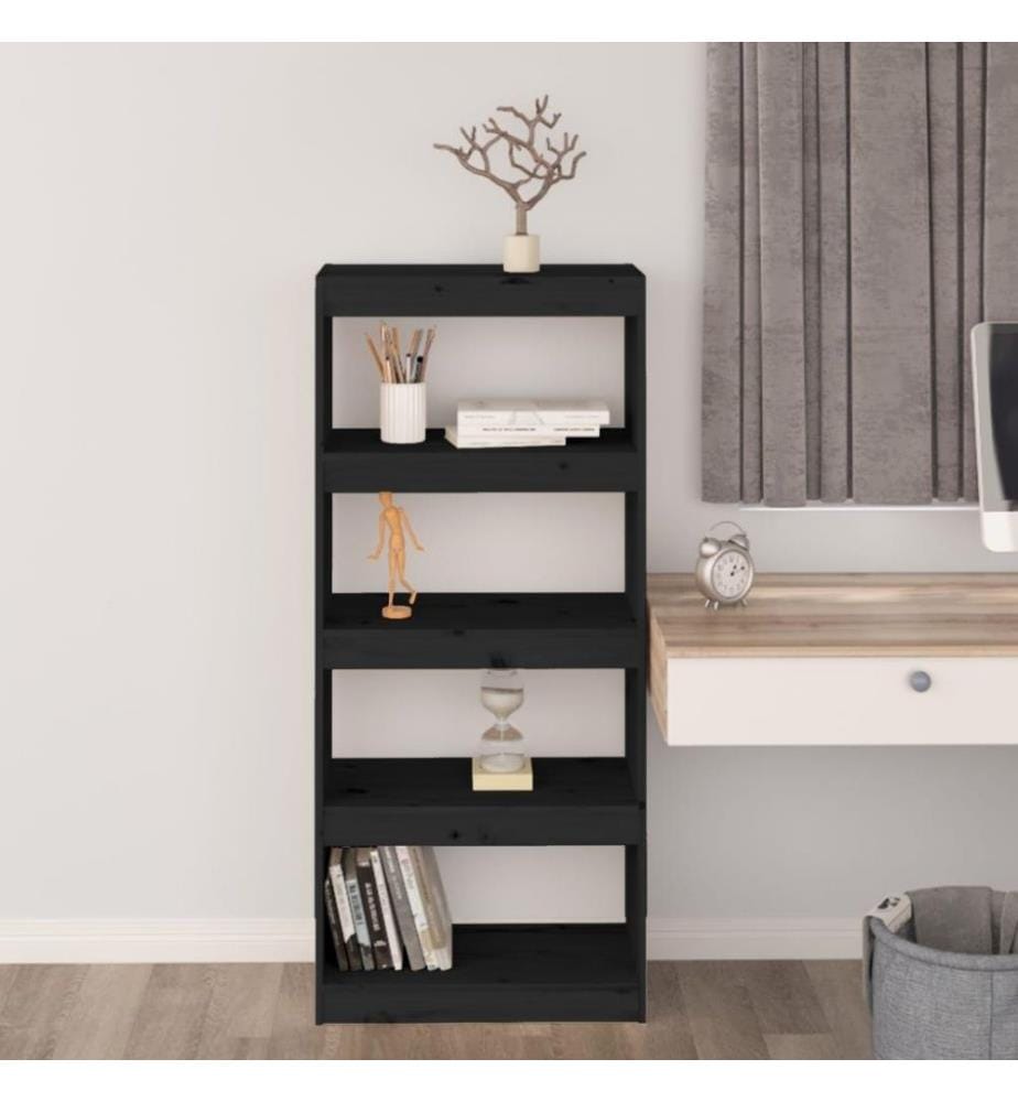 Bücherregal Raumteiler Schwarz 60x30x135,5 cm Massivholz Kiefer