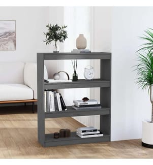 Bücherregal Raumteiler Grau 80x30x103,5 cm Massivholz Kiefer