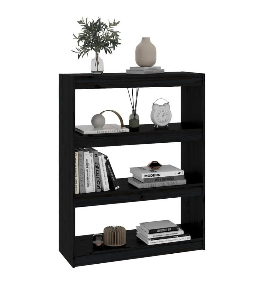 Bibliothèque/Séparateur de pièce Noir 80x30x103,5 cm Pin solide