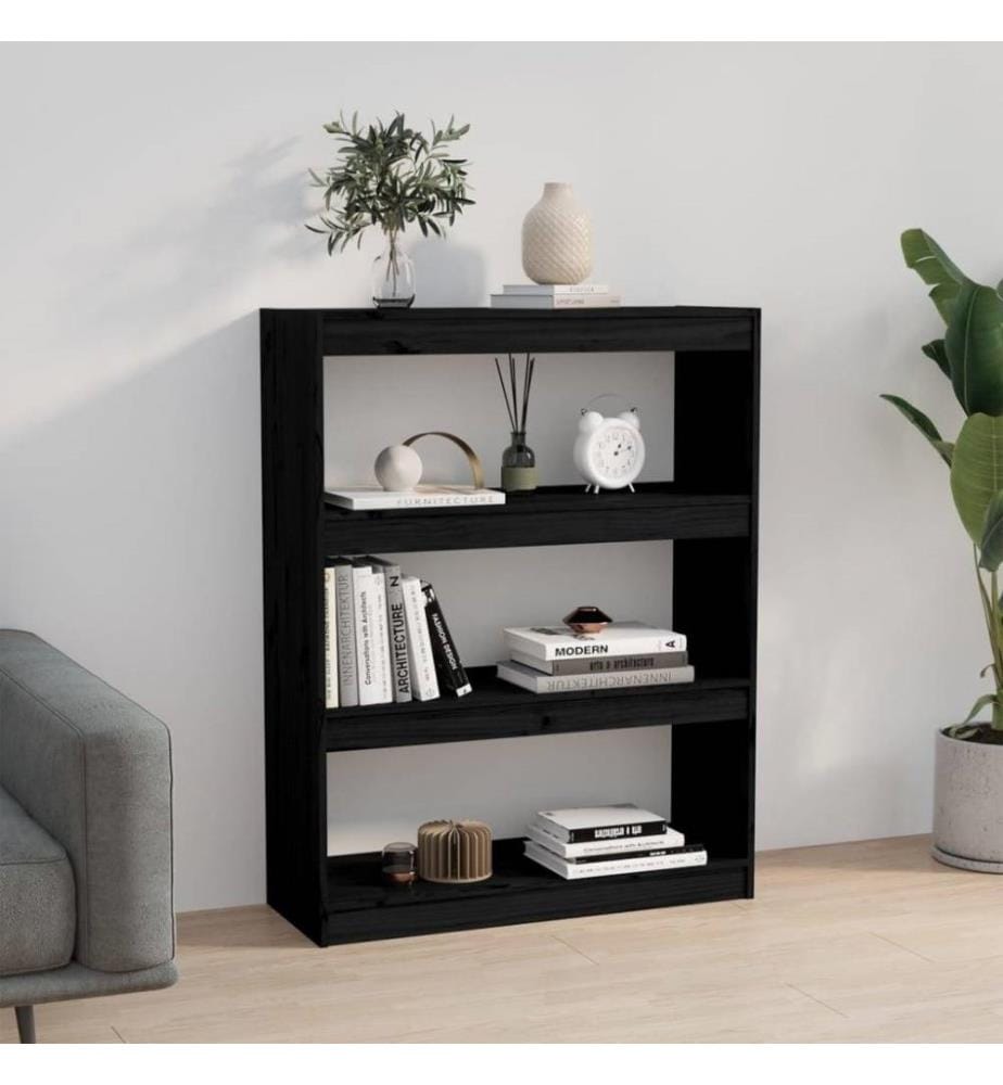 Bibliothèque/Séparateur de pièce Noir 80x30x103,5 cm Pin solide