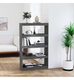 Bücherregal Raumteiler Grau 80x30x135,5 cm Massivholz Kiefer
