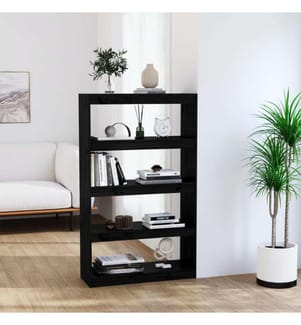 Bücherregal Raumteiler Schwarz 80x30x135,5 cm Massivholz Kiefer