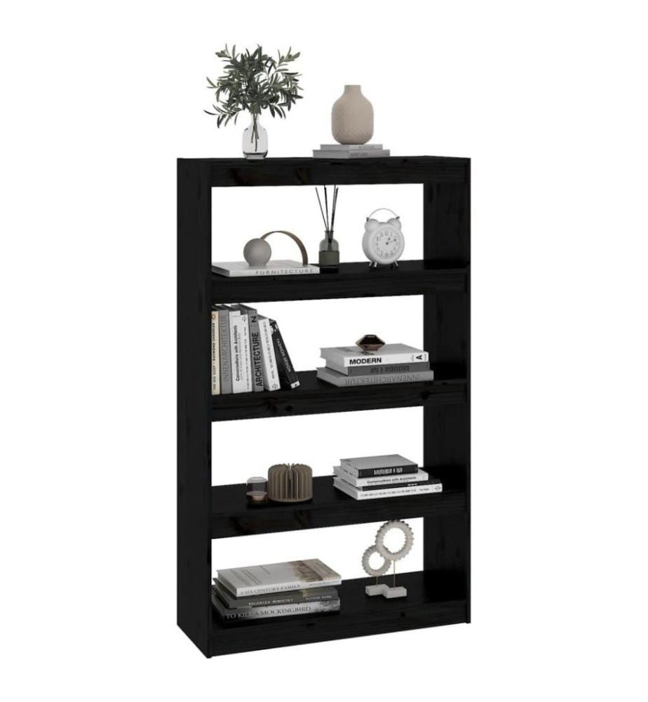 Bücherregal Raumteiler Schwarz 80x30x135,5 cm Massivholz Kiefer