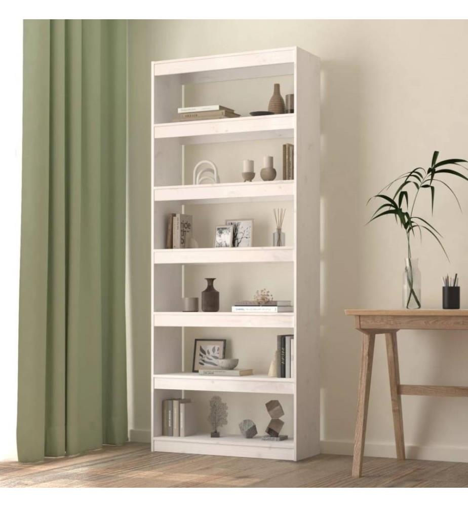 Bücherregal/Raumteiler Weiss 80x30x199,5 cm Massivholz Kiefer