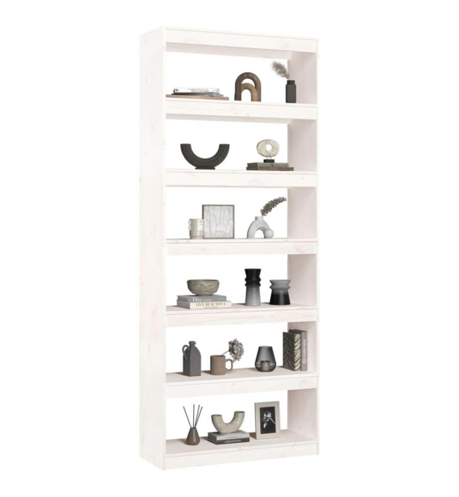 Bücherregal/Raumteiler Weiss 80x30x199,5 cm Massivholz Kiefer