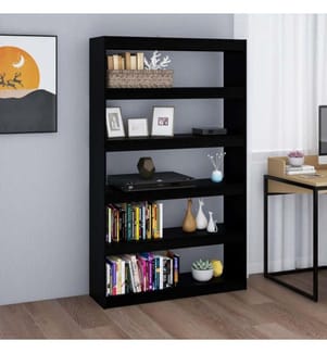 Bücherregal/Raumteiler Schwarz 100x30x167,5cm Massivholz Kiefer