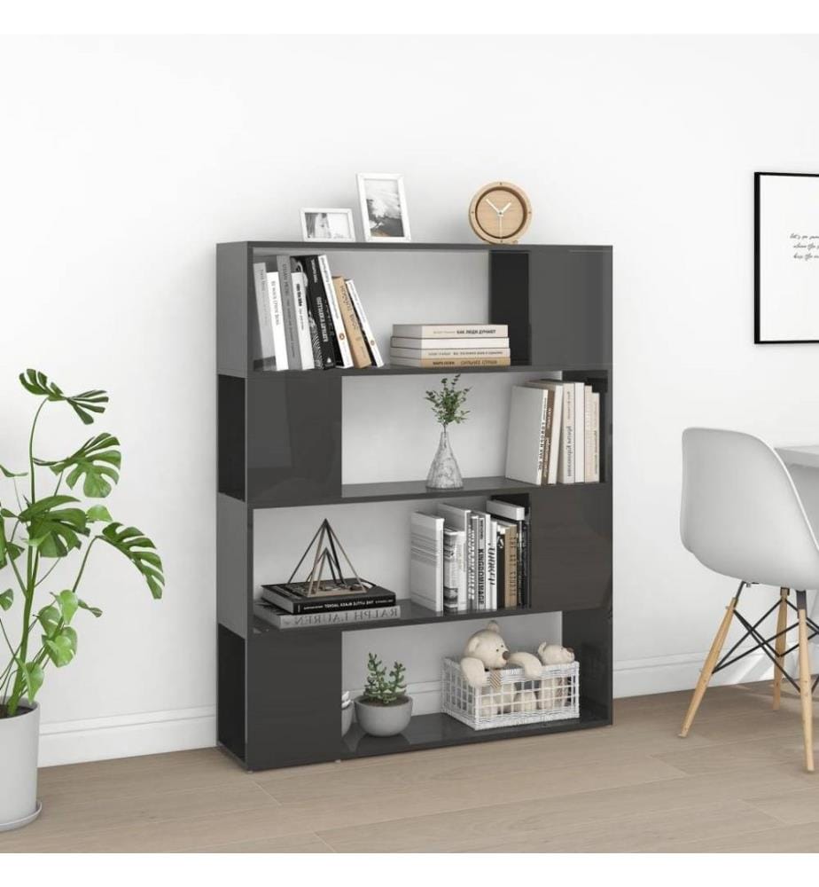 Bücherregal Raumteiler Hochglanz-Grau 100x24x124 cm