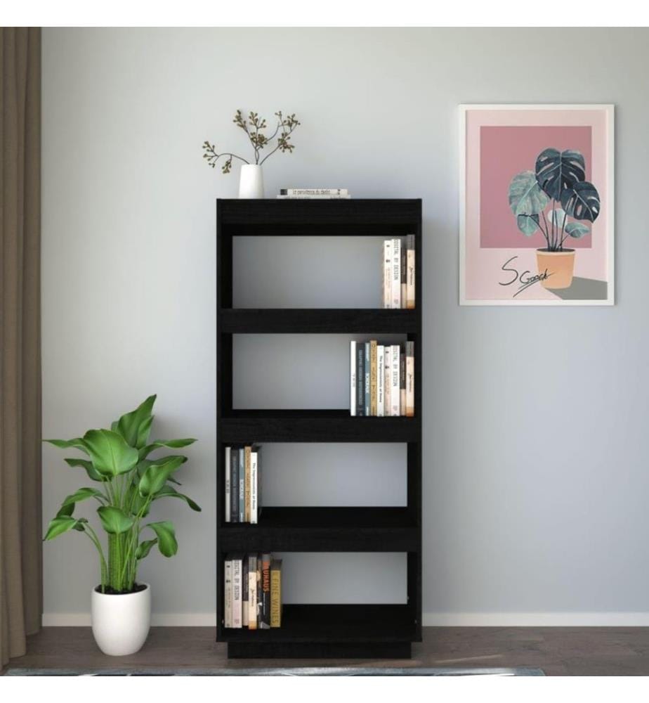 Bücherregal/Raumteiler Schwarz 60x35x135 cm Massivholz Kiefer