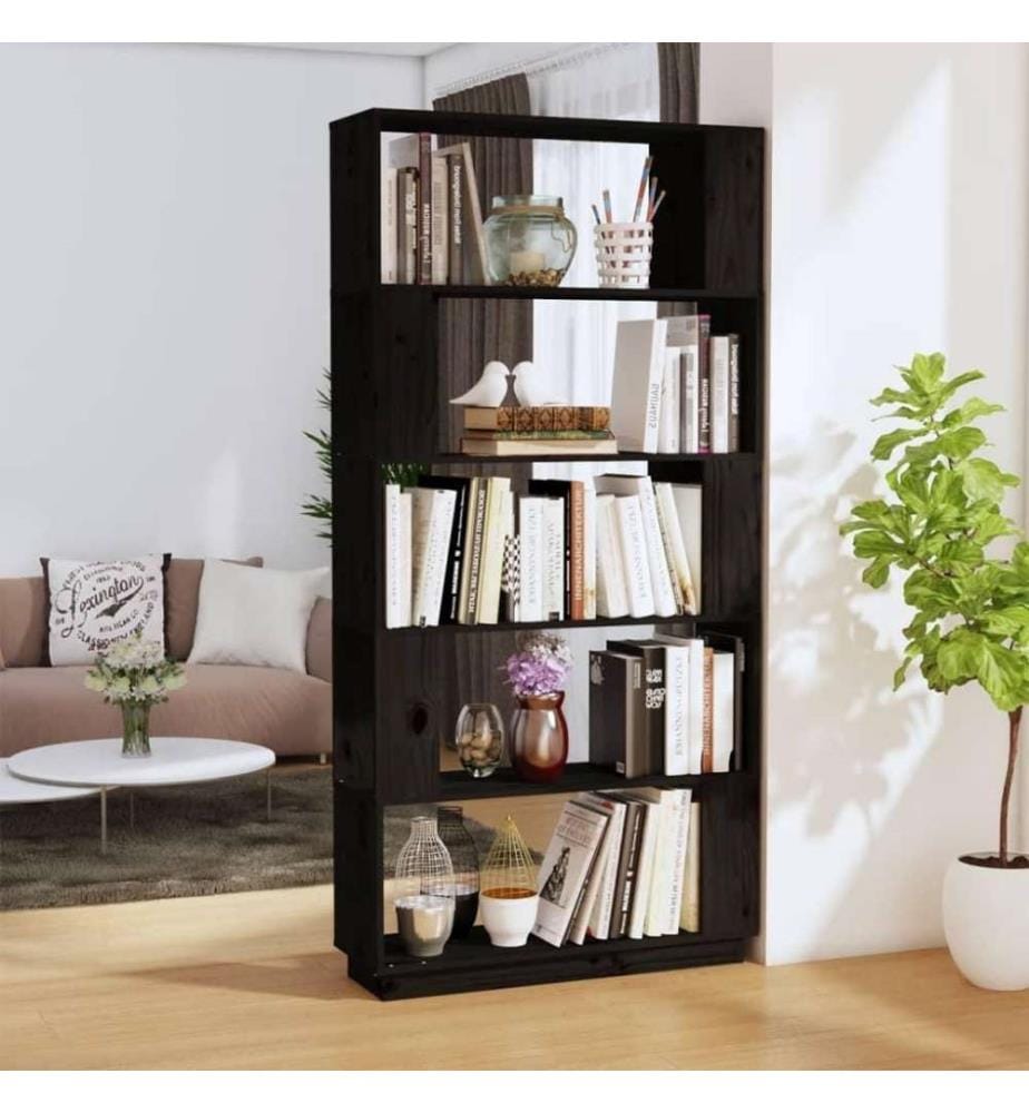 Bibliothèque/Séparateur de pièce Noir 80x25x163,5 cm Pin solide