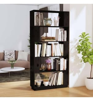 Bibliothèque/Séparateur de pièce Noir 80x25x163,5 cm Pin solide