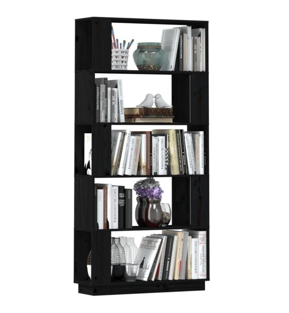 Bibliothèque/Séparateur de pièce Noir 80x25x163,5 cm Pin solide