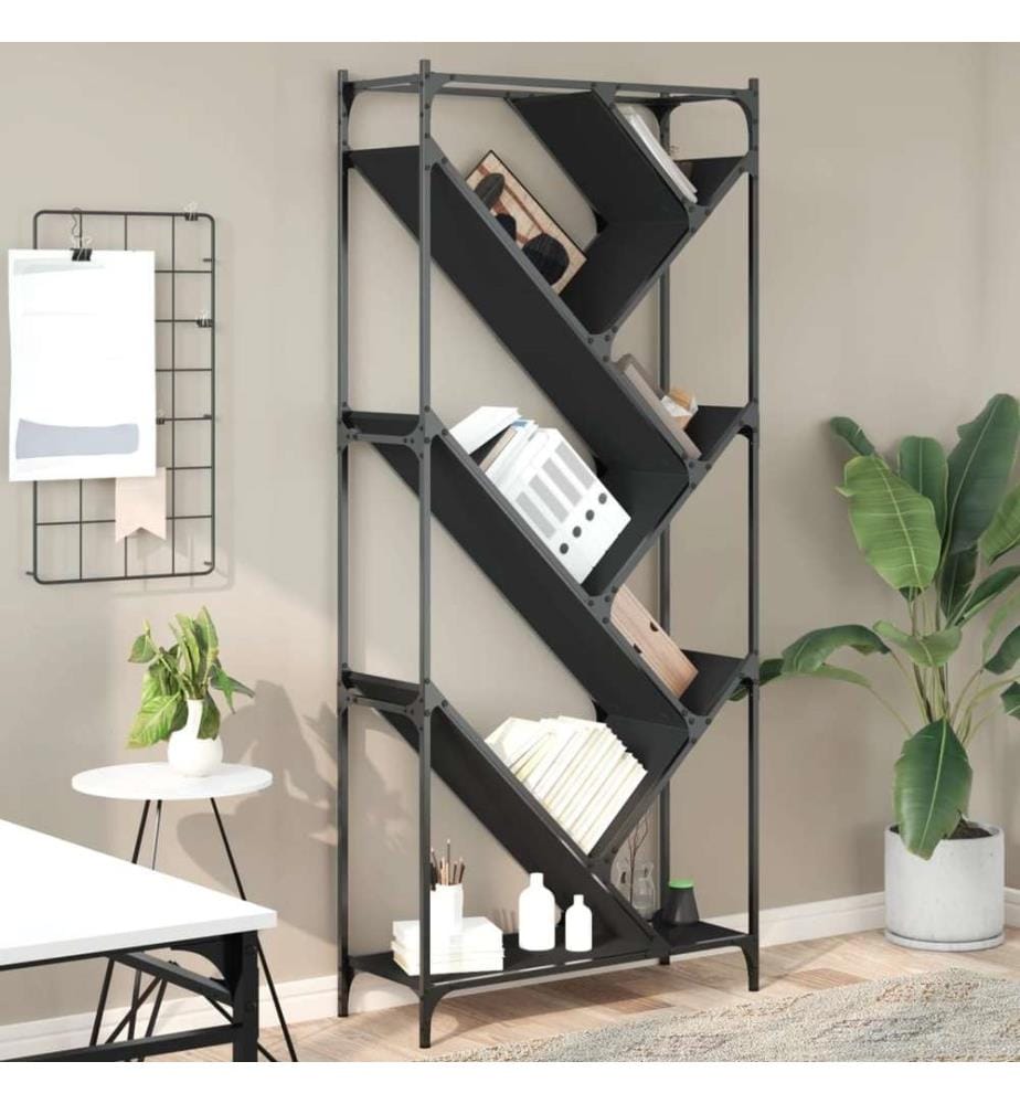 Bücherregal Schwarz 79x30x180 cm Holzwerkstoff und Metall