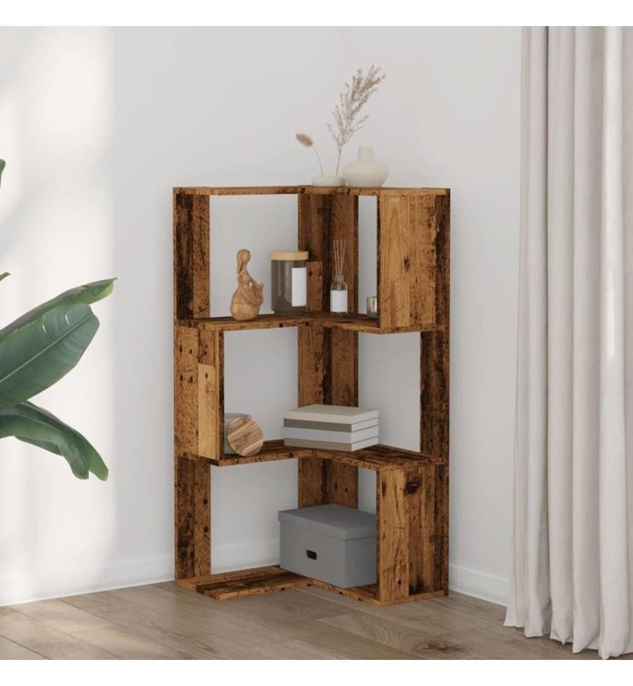 Bibliothèque d'angle à 3 niveaux vieux bois bois d'ingénierie