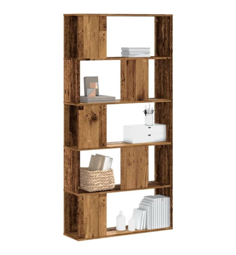 Bibliothèque 5 niveaux vieux bois bois d'ingénierie