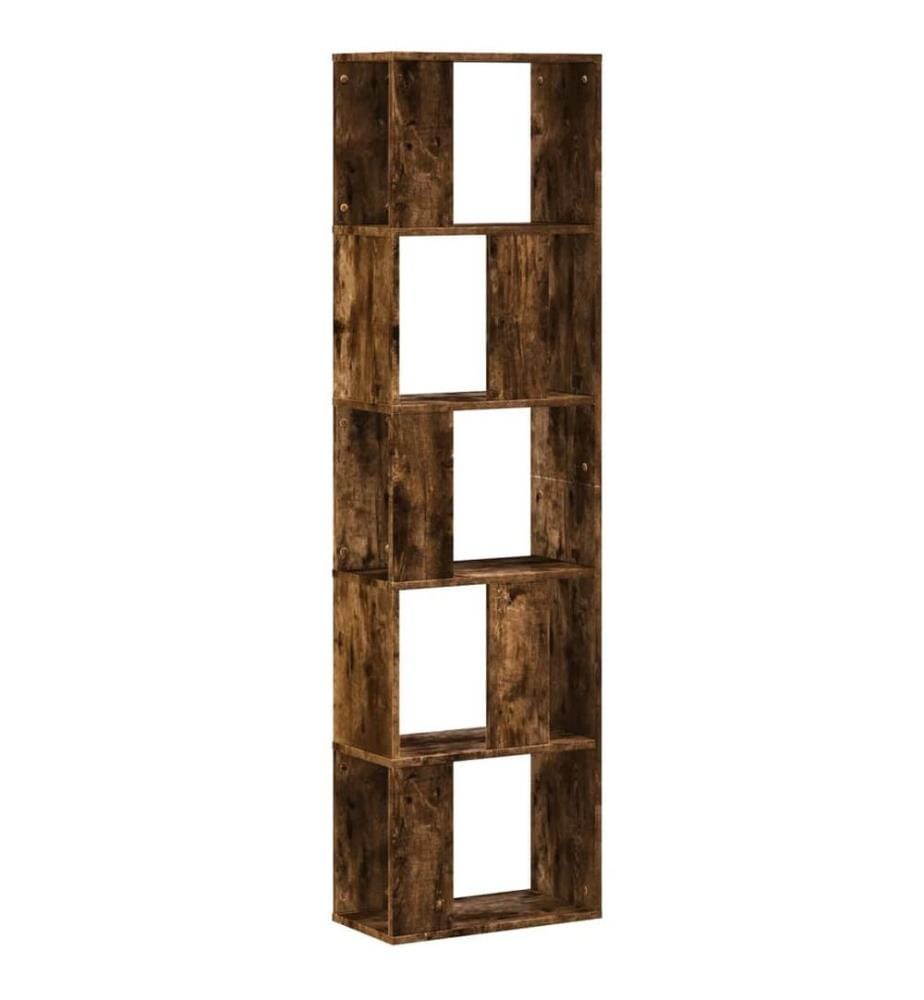 Bibliothèque 5 niveaux chêne fumé bois d'ingénierie