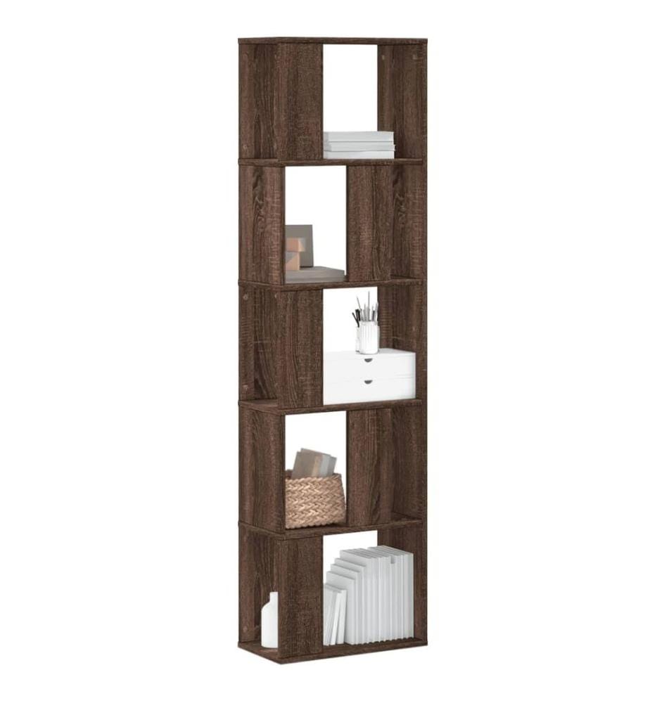 Bibliothèque 5 niveaux chêne marron bois ingénierie